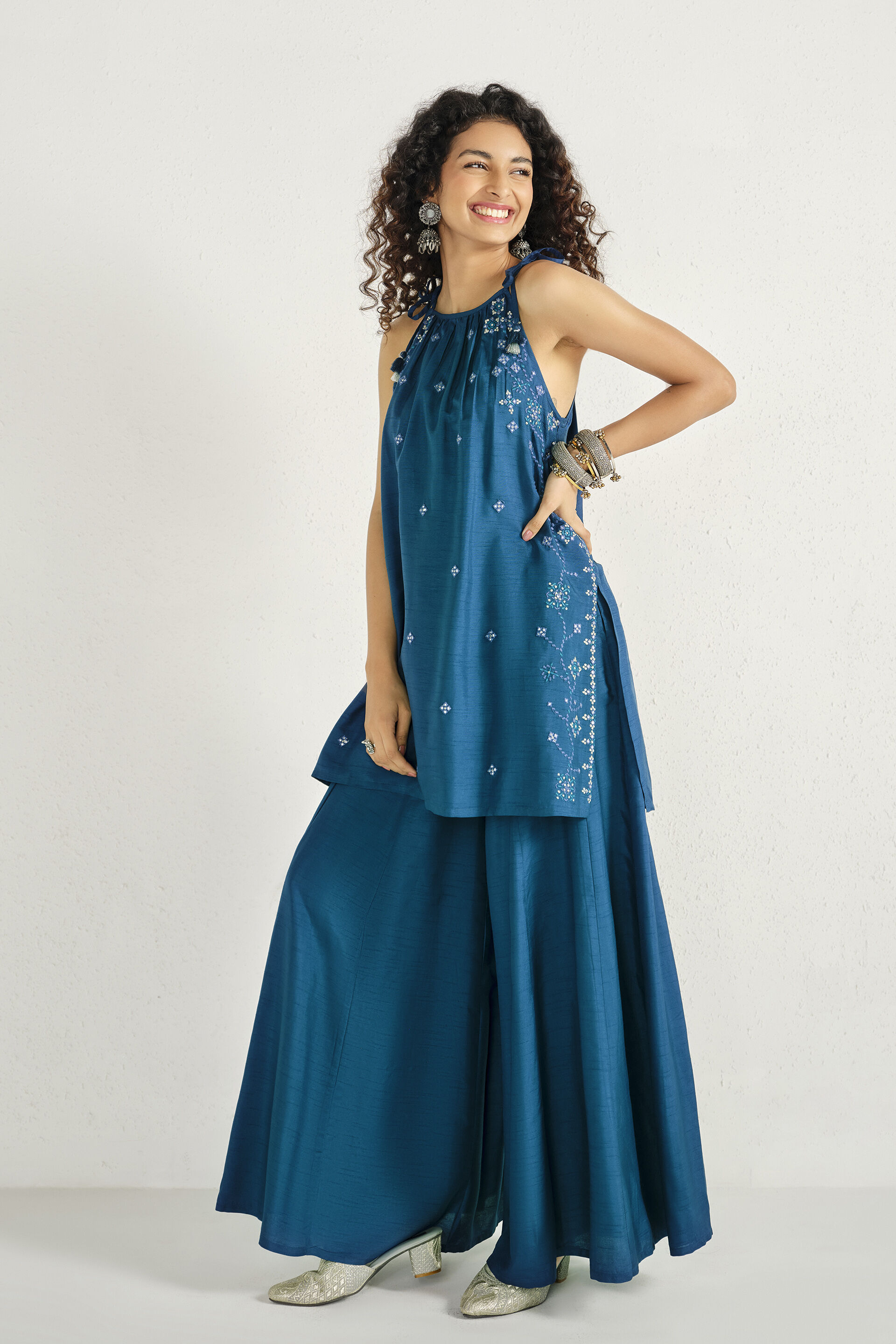 Nora Embroidered Indigo Kurta Set, Indigo, image 3